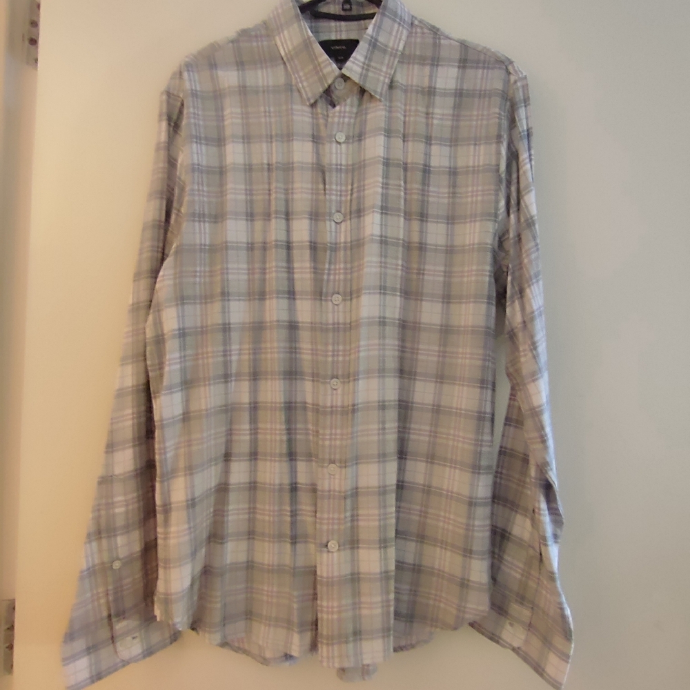 NWOT Vince Classic Fit Shirt (Med) - Gray Plaid